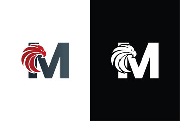 Initial M Letter Eagle Logo Icon with Creative Eagle Head. Letter M Eagle Logo Vector Illustration Design