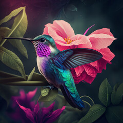 hummingbird and flower created with Generative AI Technology