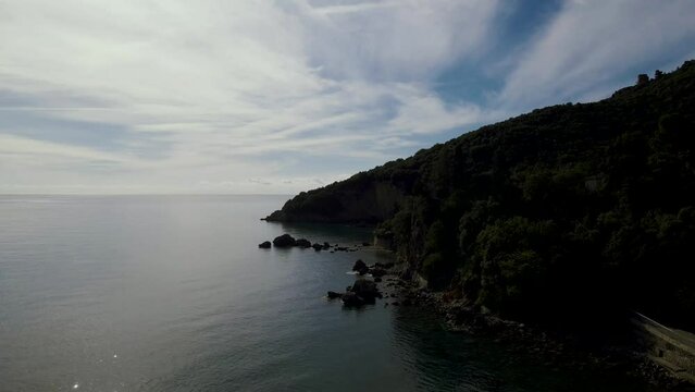 Aerial view of Cilento coast near Scario, Salerno, Campania, Italy.