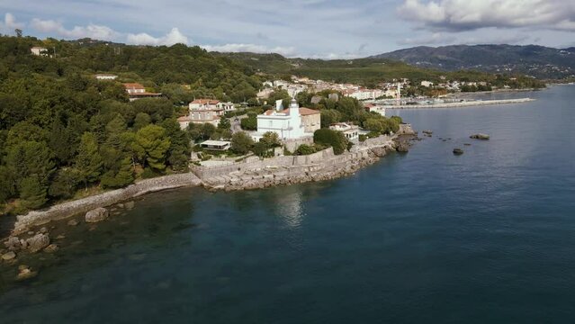 Aerial view of Scario, a small seaside village on the Cilento coast in the province of Salerno, Campania, Italy.