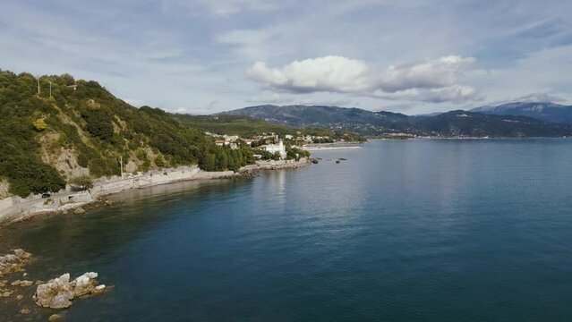 Aerial view of Cilento coast near Scario, Salerno, Campania, Italy.