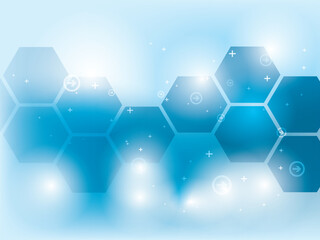 Blue abstract background with technology and science element design and hexagon geometric shapes.