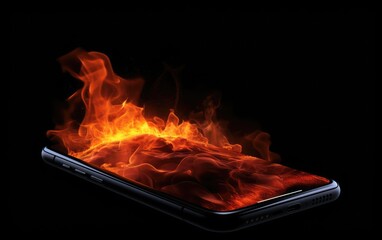 A phone with a fire on the screen.