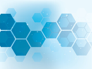 Blue abstract background with technology and science element design and hexagon geometric shapes.