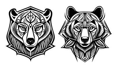 Black and white tattoos with a bear.