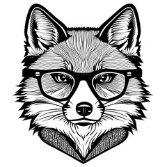 Black and white tattoos with a fox in glasses.