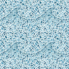 Seamless vector pattern. Blue clay broken mosaic, tiles waves Background