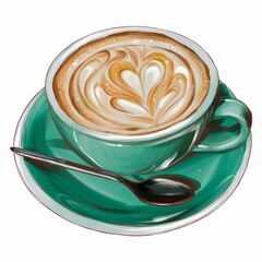 cup of cappuccino colourful isolated illustration. heart shaped foam. tasty coffee for breakfast menu in the cafe. cup top view
