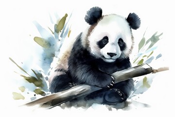 Cute Panda Watercolor. Generative AI