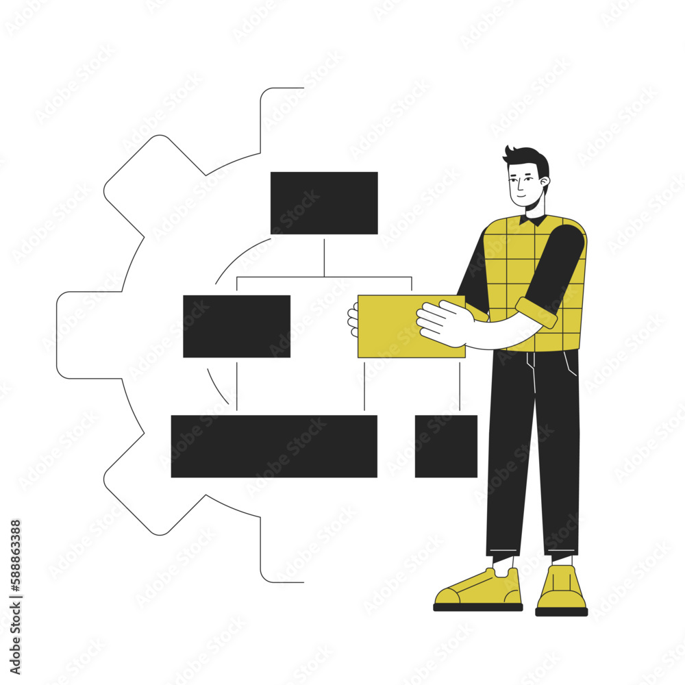 Poster machine learning algorithms duo color line concept vector spot illustration. editable 2d flat duoton
