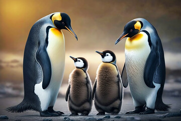 Penguin family. Generative AI.