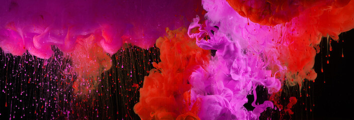 Abstract smoke background. Ink neon colors blot in water.
