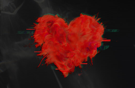 Broken heart concept. Abstract noise Glitch error effect background.