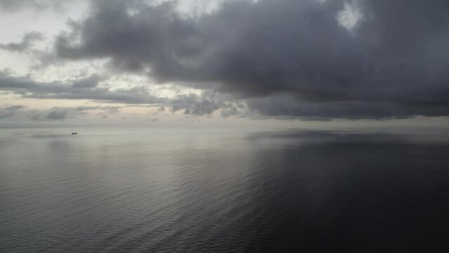 Aerial view of sunset over the Caribbean Sea from Roatan island in Honduras.