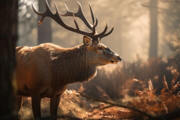 Red Deer in morning Sun. AI generated