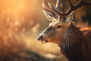 Red Deer in morning Sun. AI generated