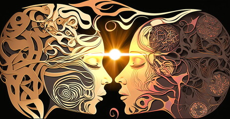 man and woman silhouette ,gender identity esoteric human concept ,Astral ,body  spiritual mind generated ai