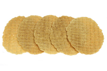 sweet waffles called ‘kniepertjes’ from the Dutch city of Groningen isolated on white background - obrazy, fototapety, plakaty