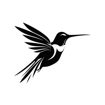 recommend clip art: Hummingbird Silhouette in black and white. Minimalistic illustration for Logo Design created using generative AI tools