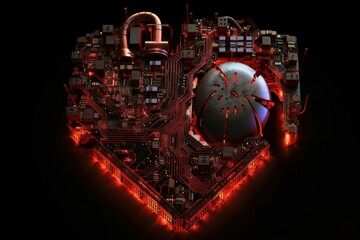 Cyberpunk heart with red neon light. Generate Ai