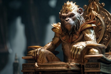 King monkey in the jungle or forest with powerful angry look. Hindu or hinduims monkey god concept representation. Dominating primate chimp character. Ai generated