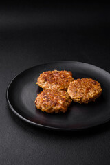Delicious fresh fried minced fish cutlets with spices and herbs