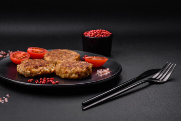 Delicious fresh fried minced fish cutlets with spices and herbs