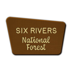 Six Rivers National Forest wood sign illustration on transparent background