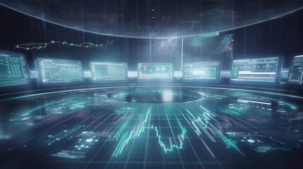 Futuristic stock exchange scene with chart (3D illustration), generative ai