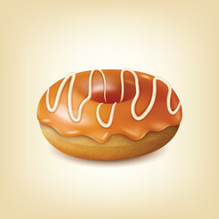 Realistic Detailed 3d Caramel Glazed Donut Celebration Element . Vector illustration of Doughnut with Syrup