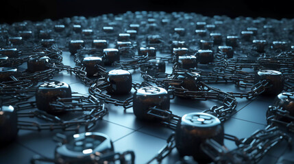 Block chain concept - Chain of network connections . 3d rendering , generative ai