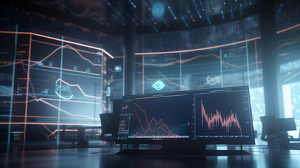 Futuristic stock exchange scene with chart (3D illustration), generative ai