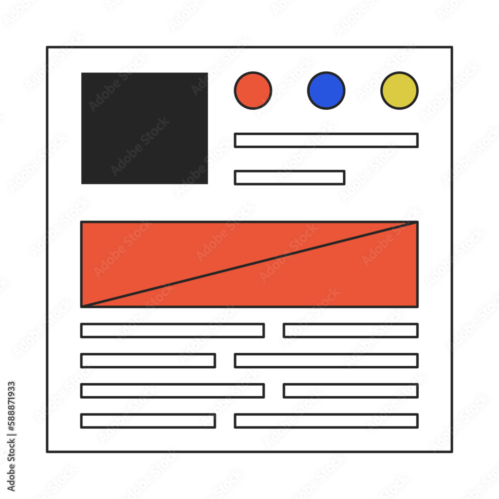 Poster article webpage template linear flat color vector icon. website page. editable thin line element on 