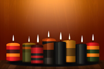 Happy kwanzaa concept with black, red and green candles , generative ai