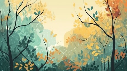 A beautiful artistic nature background with pastel colors and forest with open space. Generative AI. 