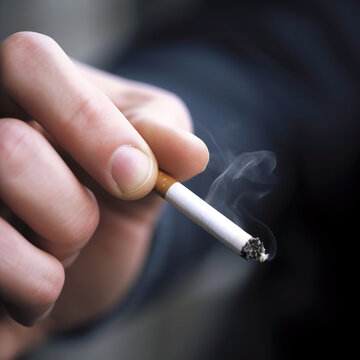 Detail hand holding a smoking cigarette, generative AI