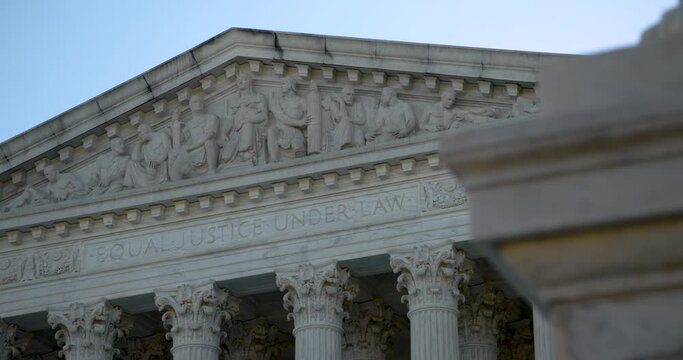 Detail Of Roof Of U.S. Supreme Court Building In Washington D.C. Reading: "Equal Justice Under Law"