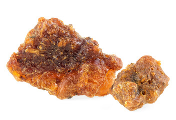 Brown Myrrh isolated on a white background, macro.