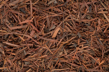Lapacho herbal tea as background, top view. Natural Taheebo dry tea. Рerbal tea from the bark of an ant tree.