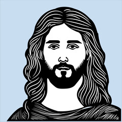 A Beautiful and Eye Catching Jesus Face Line Art In Black and white