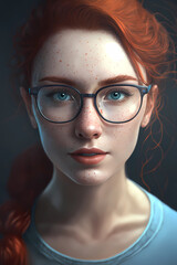 Fototapeta na wymiar portrait of a redhead woman with glasses looking at the camera