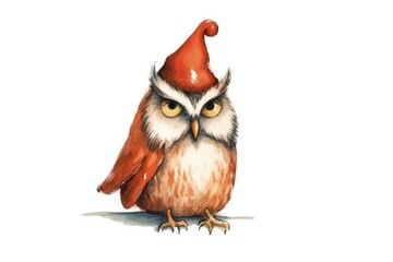 Fototapeta premium A picture of an owl seen with a Santa hat. Generative AI