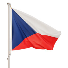The flag of the Czech Republic flutters in the wind. On a transparent background. 3d render illustration