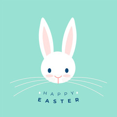 Happy Easter. Greeting card with bunny and text. Minimalist banner. Vector illustration, flat design