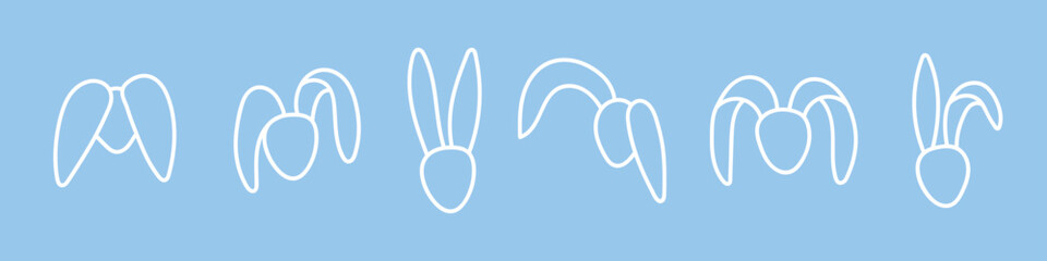White bunnies set. Rabbit animal heads. Faceless. Happy Easter. Vector illustration, flat design