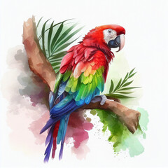 Watercolor portrait drawing of a Ara Parrot. Generative AI