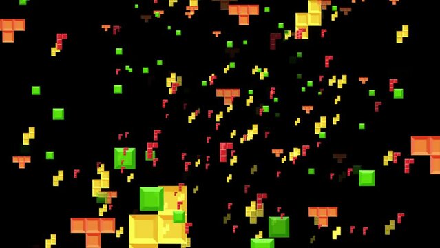 Colorful Brick Puzzle Game Animation. Brick Block Classic Puzzle Game Animation. Kids Classic Puzzle Brick Animation, Tetris Block Moving Game, Camera Flying Through Tetris Block
