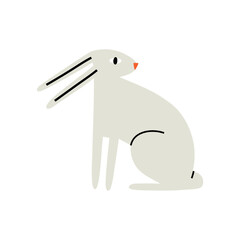 cute gray rabbit in flat trendy style. Easter, spring, animals. hand drawn vector illustration