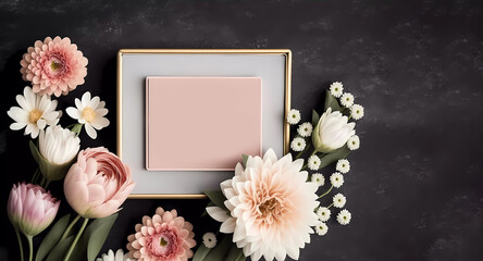 Flowers. Postcard with flowers. Place for text. Generative AI