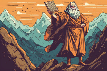 Moses on the mountain preaching. Orthodox christian catholic and jewish bible important religious figure or prophet. Ai generated